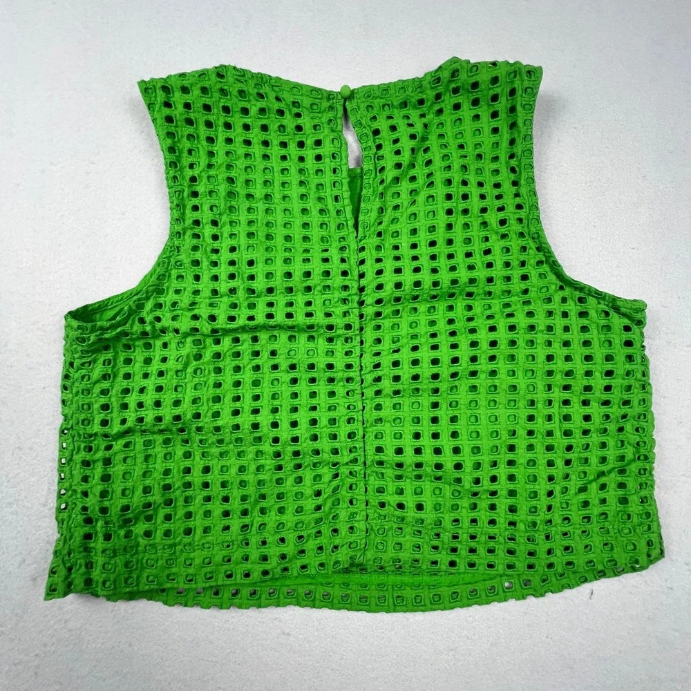 Kate Spade Eyelet Crop Top Womens Large Green Cotton Sleeveless Preppy Summer‎